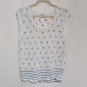 VTG JH Collectibles White Blue Polka Dot Cotton Linen Sweater Vest Size Medium